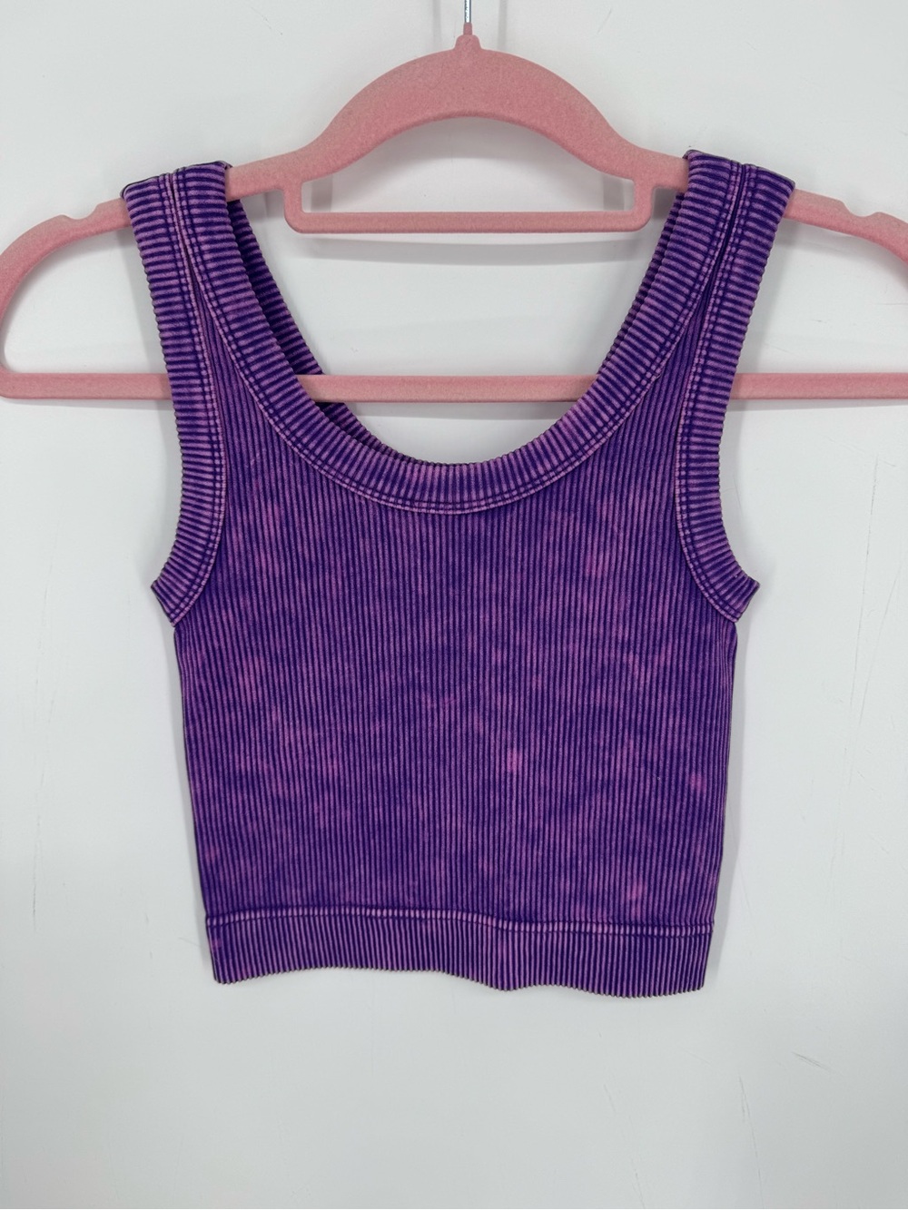 Zenana Purple Acid Wash Ribbed Crop Tank Y2K Festival Stretch Brami Top Size S/M - Picture 6 of 8